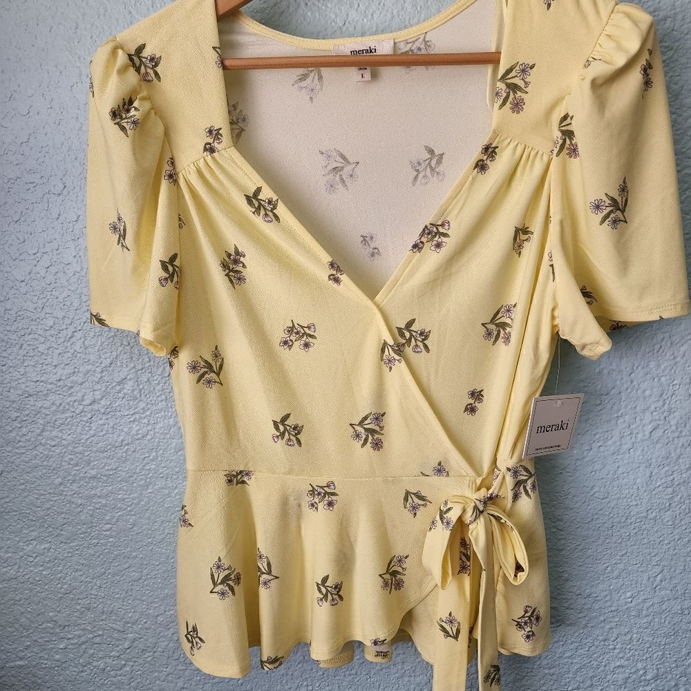 Meraki young contemporary faux wrap floral summer blouse